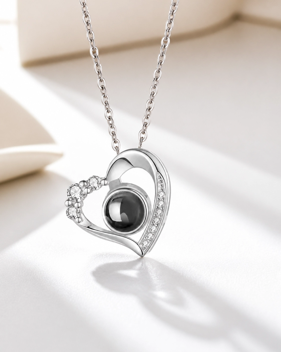 Crystal Heart photo projection necklace hanging