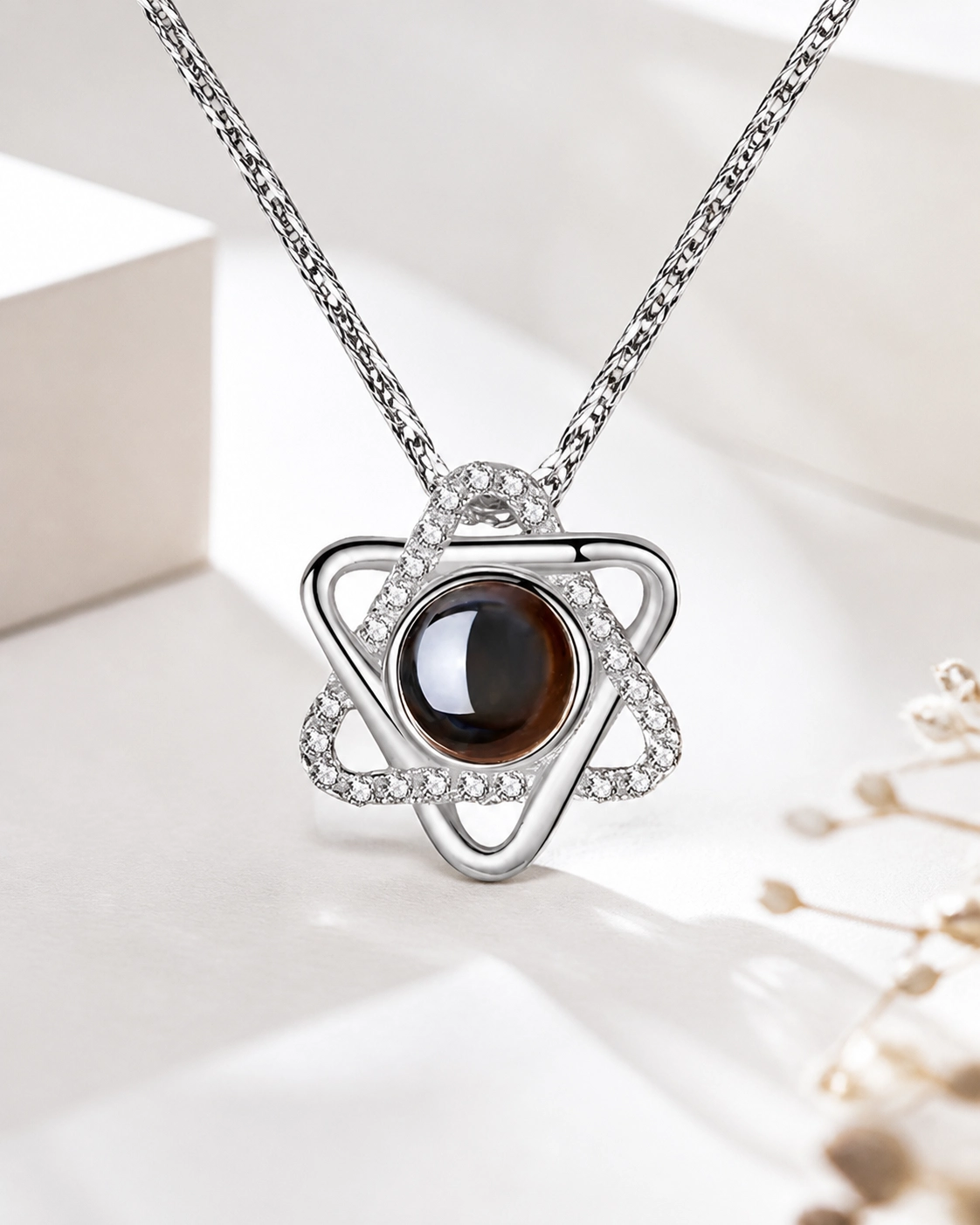 Hexed photo projection necklace hanging