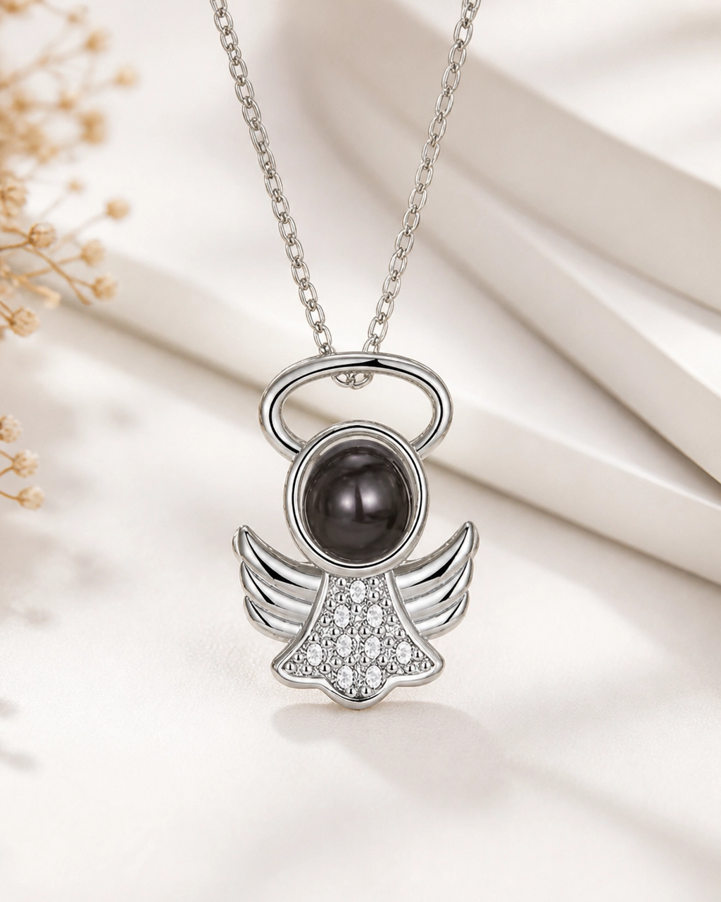 Little Angel photo projection necklace hanging