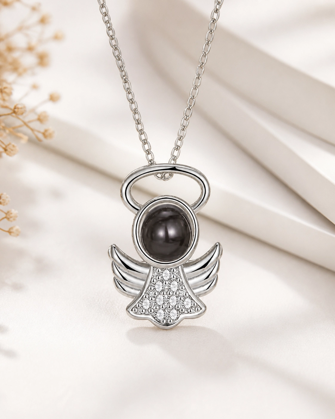 Little Angel photo projection necklace hanging