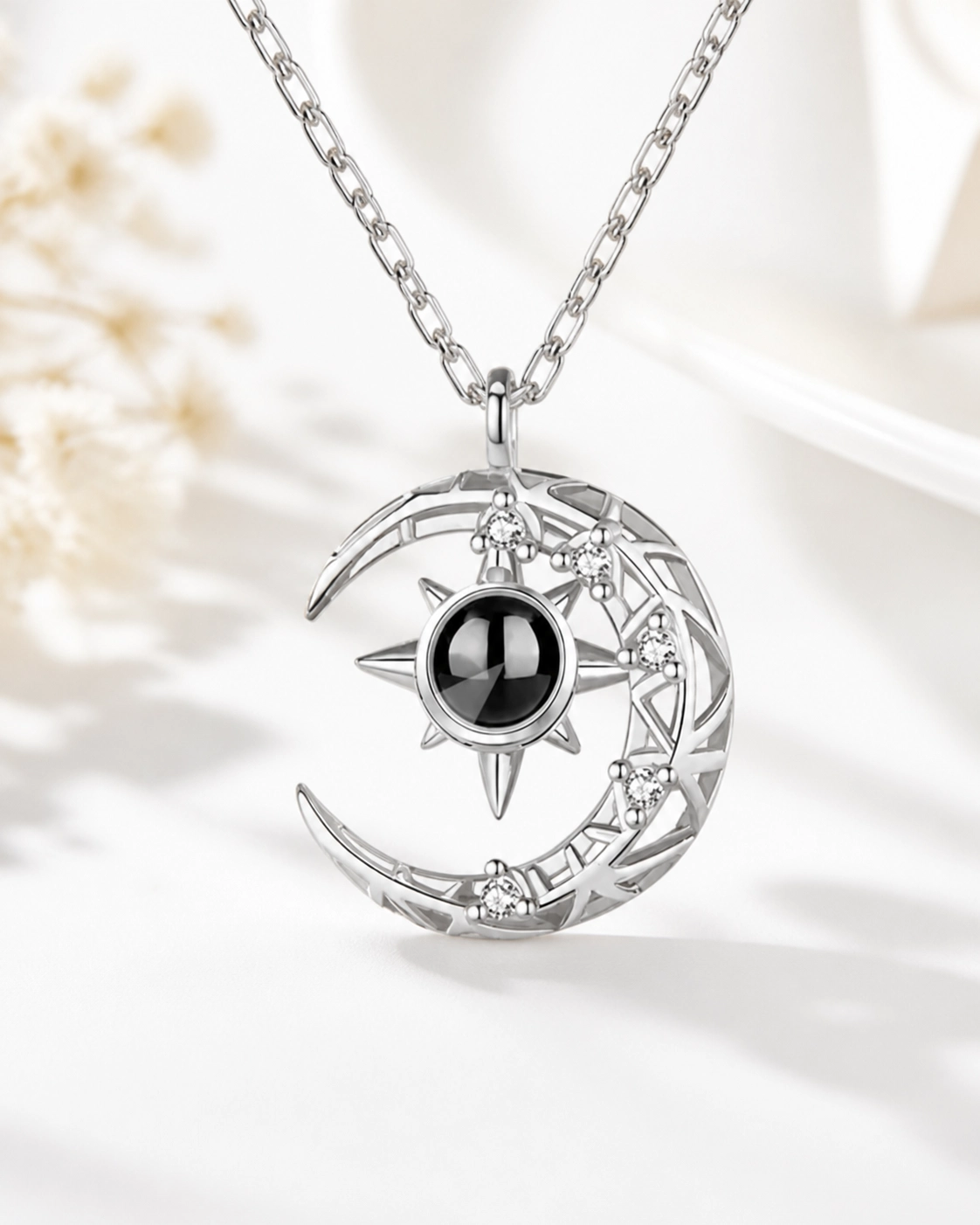 Moonshine moon and sun photo projection necklace hanging